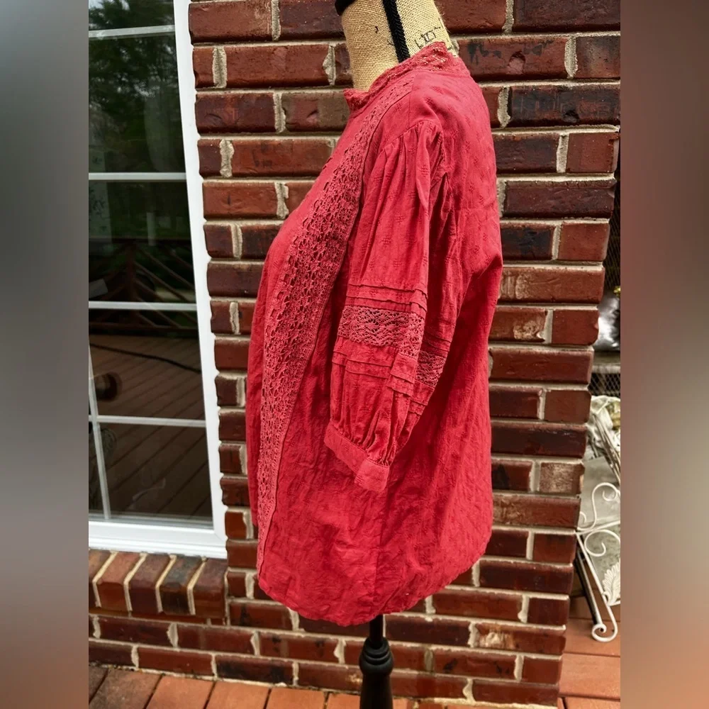 Women's Red Lace Detail Top - Picture 8 of 16